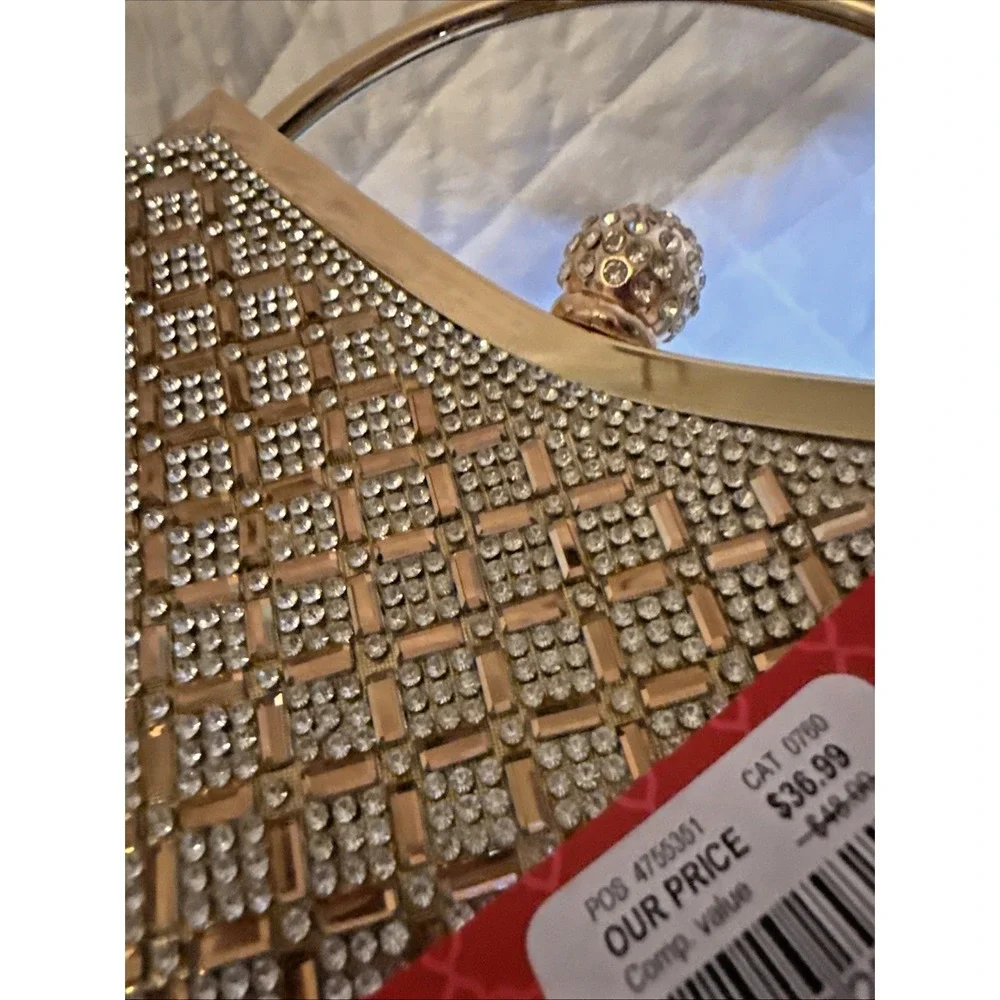 New with Tags Women’s Evening Bag Gala Gold Rhinestone Clutch Detachable‎ Strap
